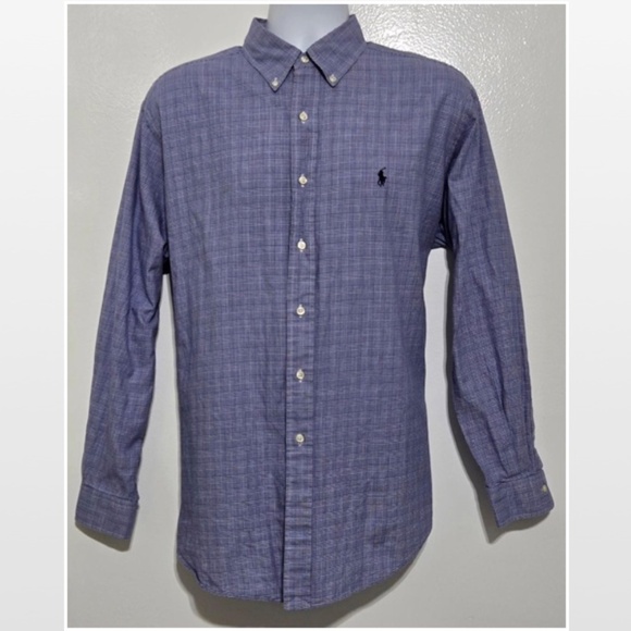 Ralph Lauren Shirt Mens Size 16.5 Blue Label Button Down Blue White Plaid - Picture 1 of 16